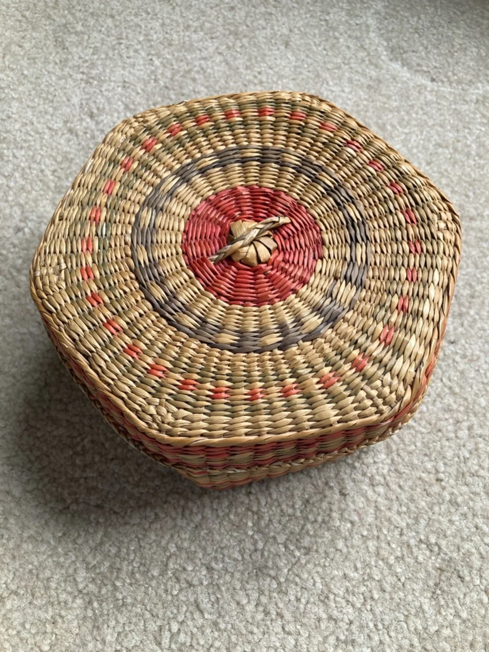 Handwoven Sweetgrass Hexagon Decorative Basket